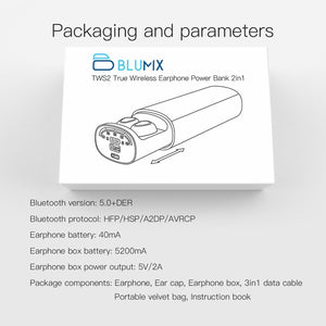 BLUMIX TWS2 True Wireless Earphone with Power Bank 2in1 newest electronics headset headphones gaming