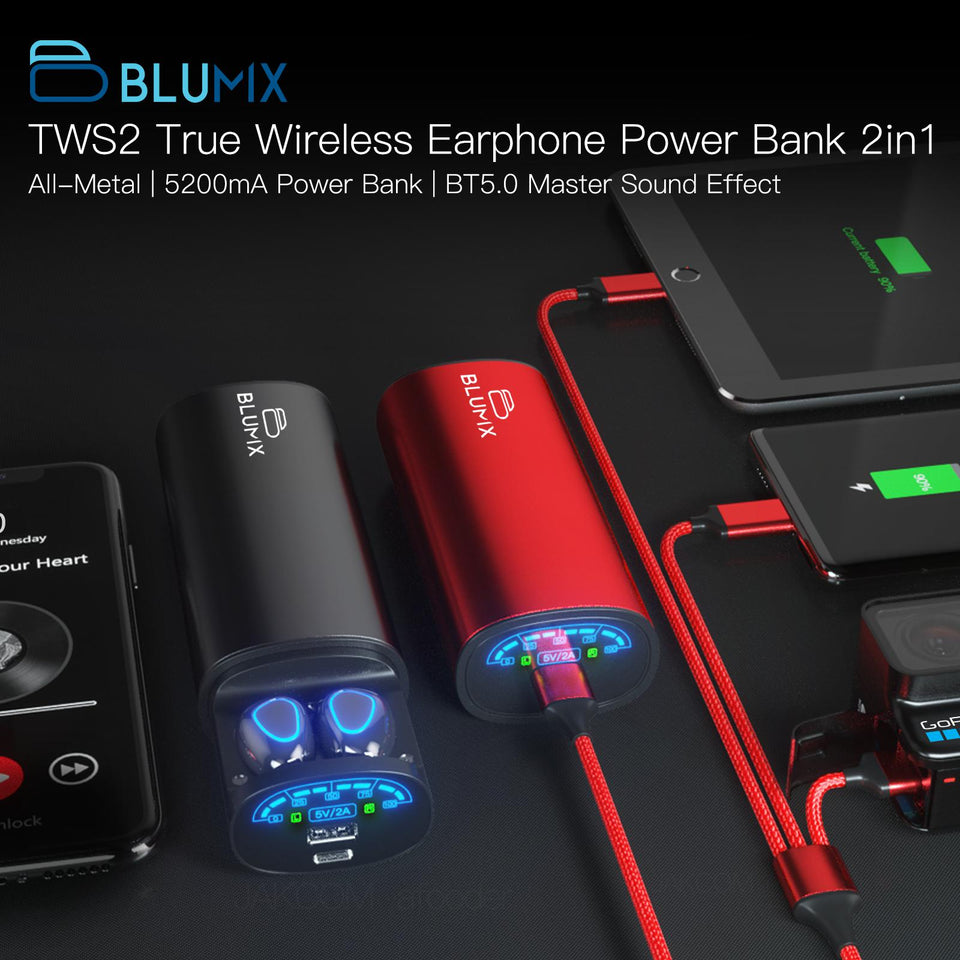 BLUMIX TWS2 True Wireless Earphone with Power Bank 2in1 newest electronics headset headphones gaming