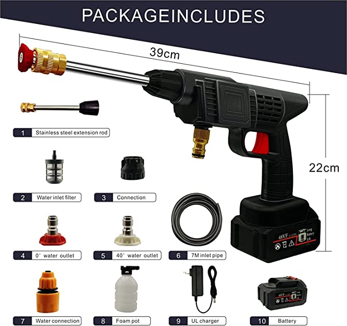 WashMaster, 48V High-Pressure Washer Gun, Cordless Portable Electric Water Washer, designed for Car Wash and Garden Watering, ideal for Floor Cleaning in Car Washes