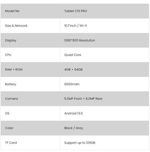 G-tab C10 Pro Tablet 10.1-Inch IPS, 4GB RAM, 64GB Rom,Wi-Fi  ,6000mAh, with Bluetooth keyboard