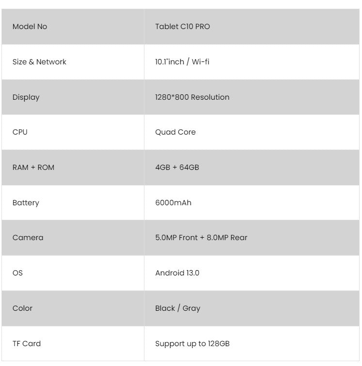 G-tab C10 Pro Tablet 10.1-Inch IPS, 4GB RAM, 64GB Rom,Wi-Fi  ,6000mAh, with Bluetooth keyboard