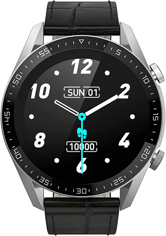 Smart Watch  G-tab GTS, IPS 1.28 Inches, Battery 220mAh, Black Strap Leather with 2 Extra Silicon Straps Orange-Black, IP67 waterproof, support calling.