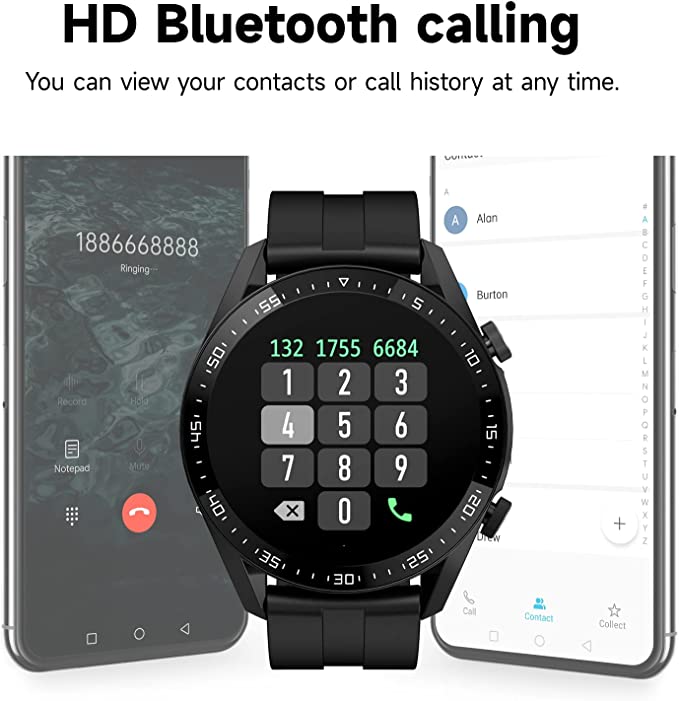 Smart Watch  G-tab GTS, IPS 1.28 Inches, Battery 220mAh, Black Strap Leather with 2 Extra Silicon Straps Orange-Black, IP67 waterproof, support calling.