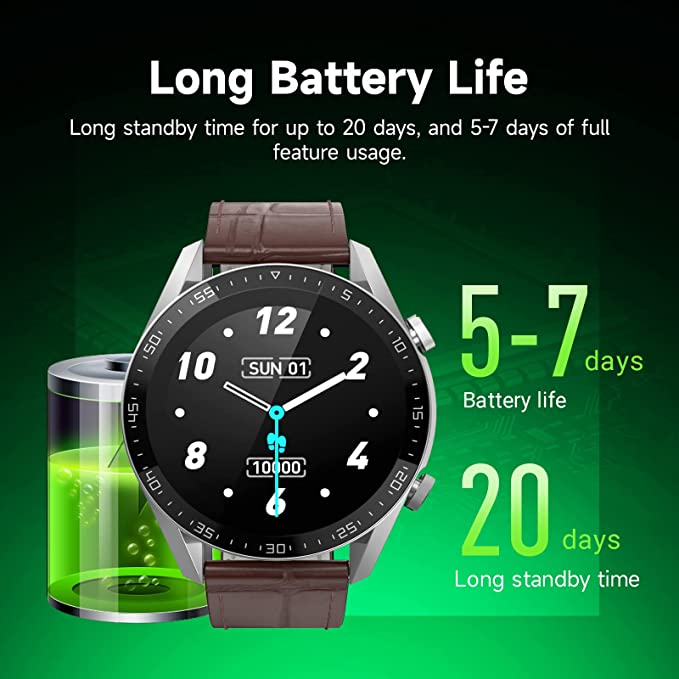 Smart Watch  G-tab GTS, IPS 1.28 Inches, Battery 220mAh, Black Strap Leather with 2 Extra Silicon Straps Orange-Black, IP67 waterproof, support calling.