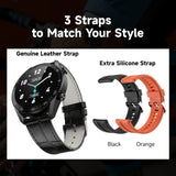 Smart Watch  G-tab GTS, IPS 1.28 Inches, Battery 220mAh, Black Strap Leather with 2 Extra Silicon Straps Orange-Black, IP67 waterproof, support calling.