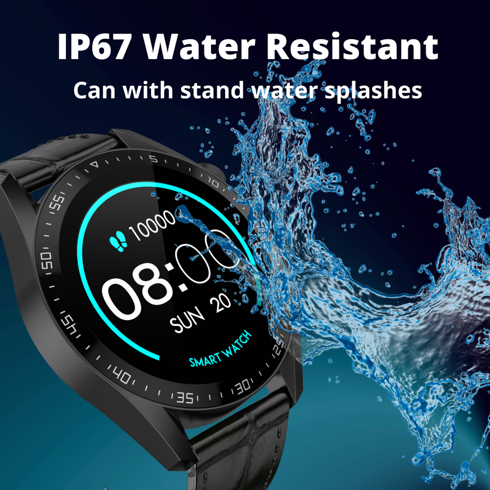 Smart Watch  G-tab GTS, IPS 1.28 Inches, Battery 220mAh, Black Strap Leather with 2 Extra Silicon Straps Orange-Black, IP67 waterproof, support calling.