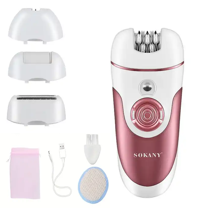 4-in-1 hair removal device for women, with LED light, thin and wide electric tweezers, with pedi care head, wireless, USB rechargeable