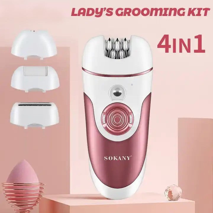 4-in-1 hair removal device for women, with LED light, thin and wide electric tweezers, with pedi care head, wireless, USB rechargeable