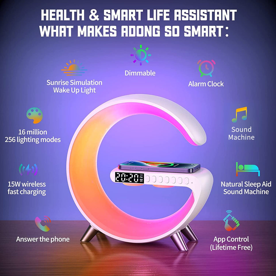 Smart Light Multifunctional 15W Wireless Charger Built-in Bluetooth Speaker - White