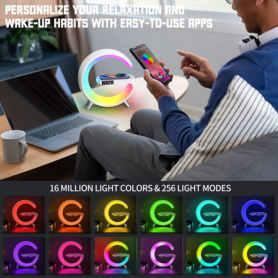 Smart Light Multifunctional 15W Wireless Charger Built-in Bluetooth Speaker - White