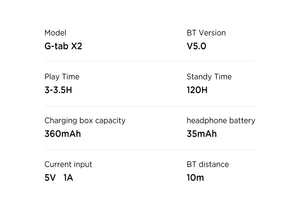 G-tab headset X2 wireless stereo, wireless charging, for iOS & android, touch or calling Siri
