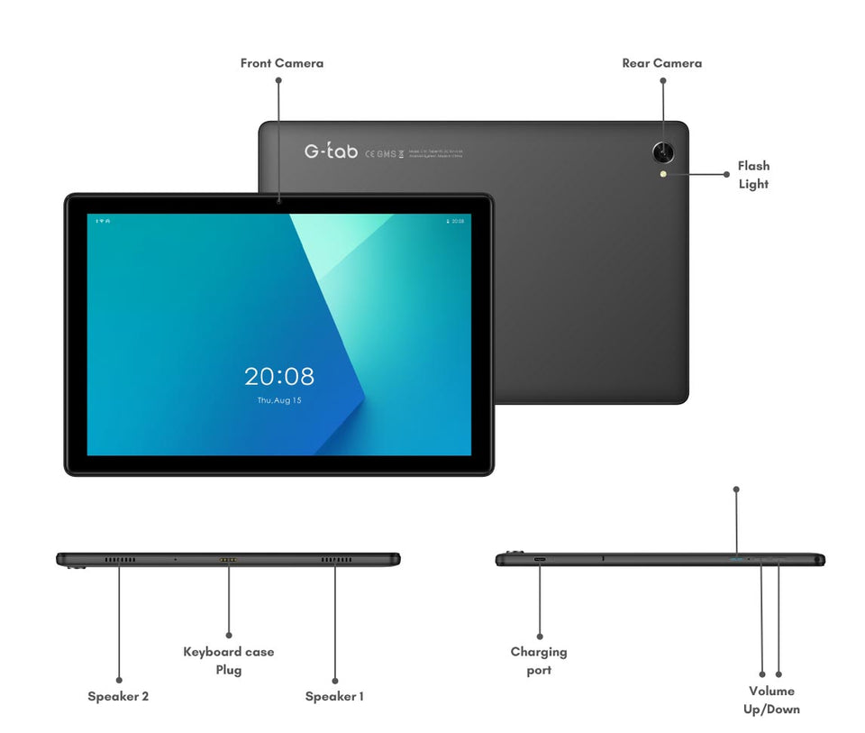 G-tab C10 Pro Tablet 10.1-Inch IPS, 4GB RAM, 64GB Rom,Wi-Fi  ,6000mAh, with Bluetooth keyboard