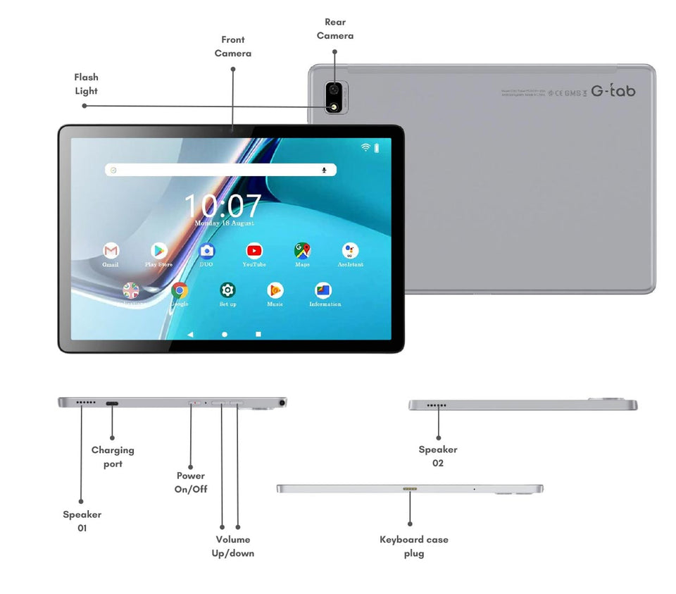G-tab C30 Tablet 10.1-Inch IPS 1200×1920 ,8GB RAM ,128 Rom, Wi-Fi ,Dual SIM , 6580mAh,Fast charge, with CK-5 keyboard Arabic and English